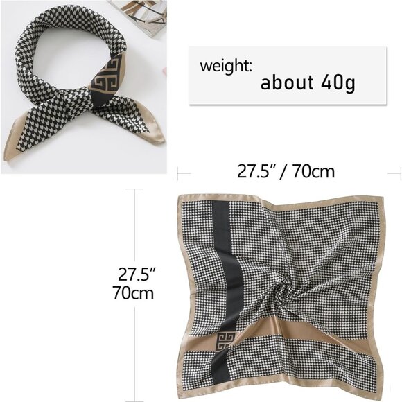 Women Plover Plaid Headscarf Satin Bandana Pattern Polyester Breathable Scarves - Picture 5 of 6